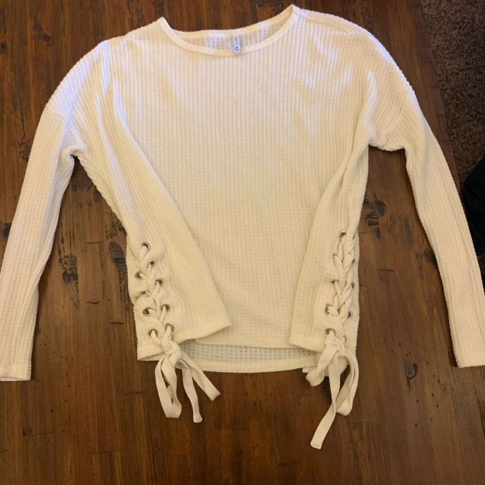 Cream lace up sweater